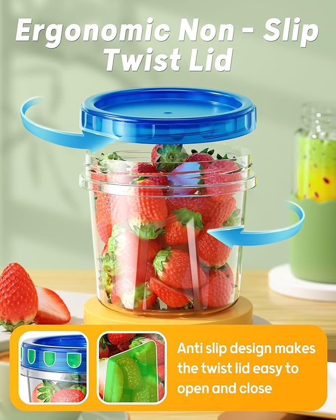 6 Pack-24 oz Freezer Storage Containers, Plastic Food Storage Containers with Twist Top Lids, BPA Free and Reusable Soup Containers with Lids, Leakproof/Microwave/Dishwasher Safe