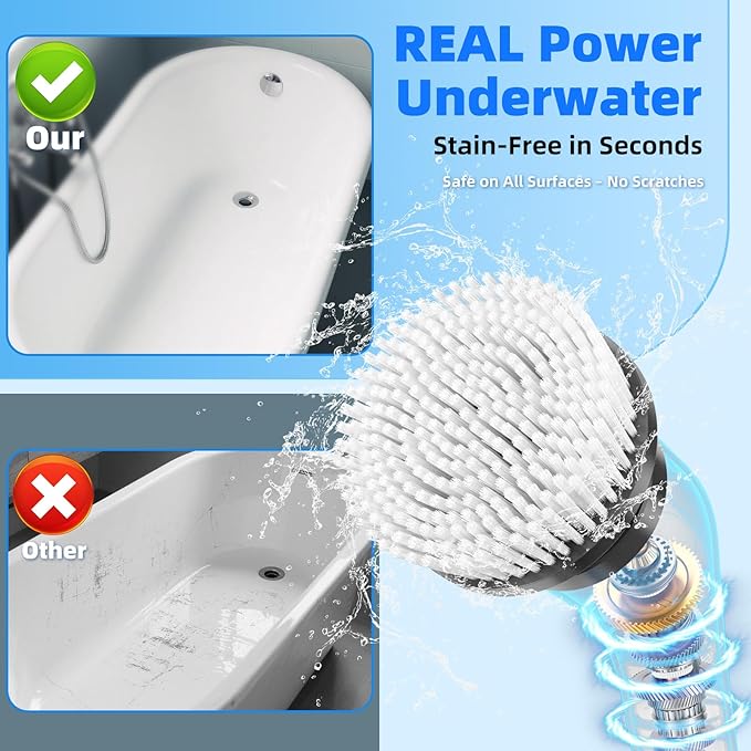 Electric Spin Scrubber, IPX7 Waterproof Power Shower Scrubber with Extension Handle, 7 Replaceable Brush Heads & 3 Hard Bristle Crevice Cleaning Brushes Cleaning Supplies for Bathroom Tub Tile Floor