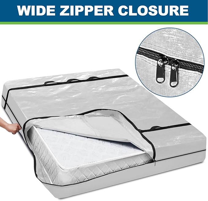 TICONN Mattress Bags for Moving, Heavy Duty Full Mattress Cover Storage Bag with Full-Around Handle and Adjustable Buckles (Clear, Full)