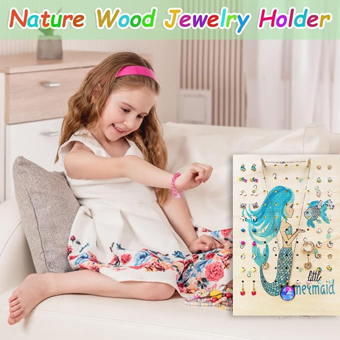 Hanging Jewelry Holder Organizer, Jewelry Hanger Wall Mount,Hanging Jewelry Organizer for Stud Earrings,Necklaces,Rings (Little Mermaid)