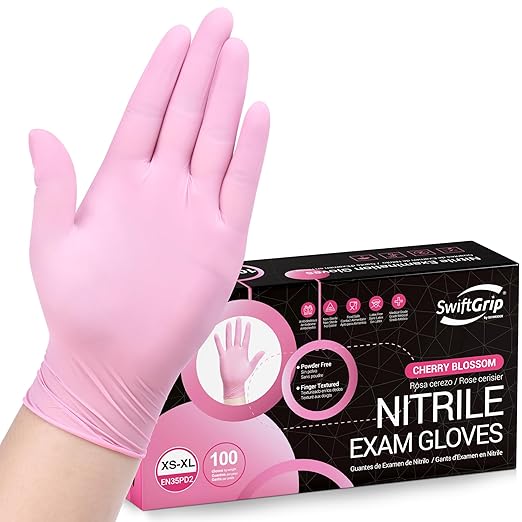 Pink Nitrile Gloves, 3-mil, Industrial Gloves Disposable Latex Free, for Cleaning & Esthetician, Rubber Powder-Free, 100-ct Box (Large)