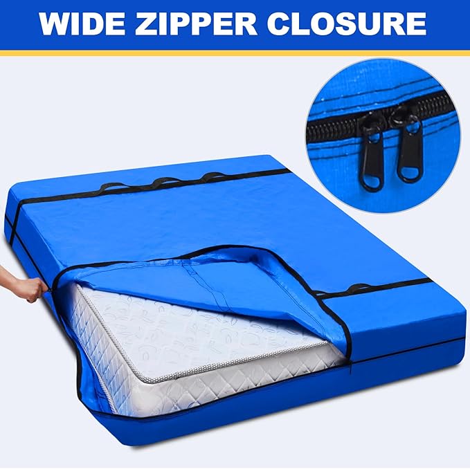 TICONN Mattress Bags for Moving, Heavy Duty Twin XL Mattress Cover Storage Bag with Full-Around Handle and Adjustable Buckles (Blue, Twin XL)