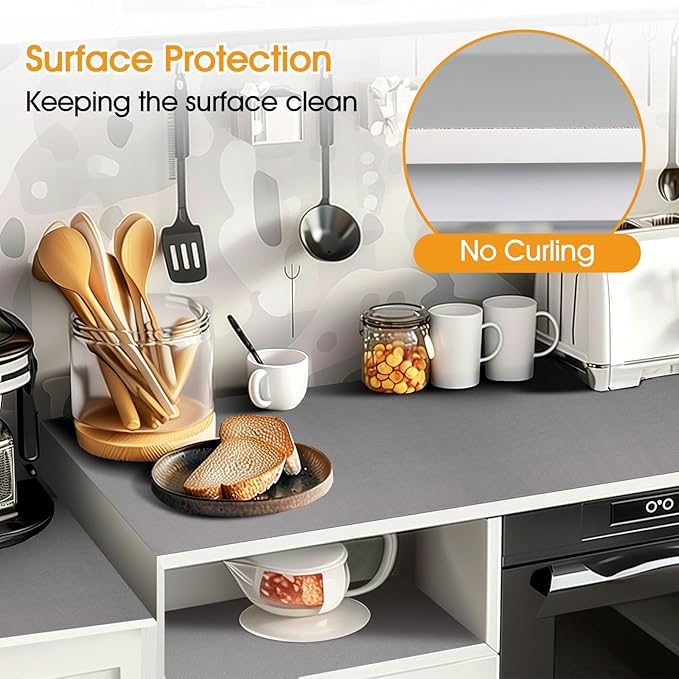 Shelf and Drawer Liner for Kitchen Cabinets Non-Adhesive, Strong Grip Non-Slip Thickened Cabinet Liners for Shelves, Waterproof Mats for Dresser Cupboard, Pure Gray, 23 in x 10 Feet