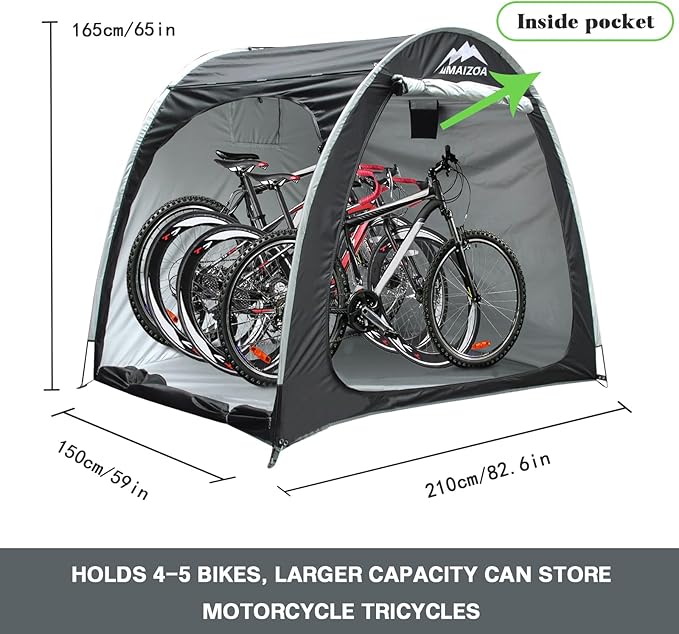 Bike Storage Shed Tent, 82*65*59 Inches, Outdoor Portable Storage Shelter for 4-5 Bicycles, 210D Oxford Fabric PU4000 Waterproof, Suitable for Storing Bicycles, Motorcycles and Various Tools