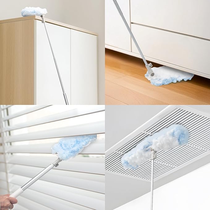KeFanta Duster Refill Kit with 6 ft Super Extendable Handle Compatible with Swiffer, 360° Disposable Microfiber Dusting Pads for Home Cleaning, Ceiling, Fan, Window, Hard-to-Reach Areas，40Pcs