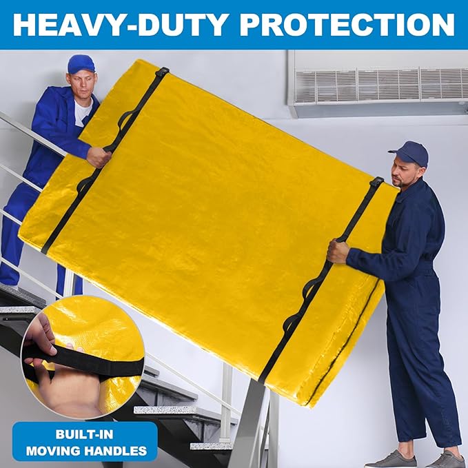 TICONN Mattress Bags for Moving, Heavy Duty Twin XL Mattress Cover Storage Bag with Full-Around Handle and Adjustable Buckles (Yellow, Twin XL)