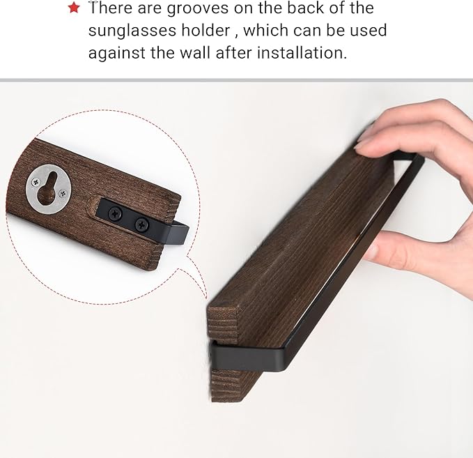 Mkono Wood Sunglasses Storage Organizer Wall Mounted Rustic Eyeglasses Display Holder Eyewear Glasses Hanging Rack for Entryway Living Room Bedroom, 3 Pack, Brown