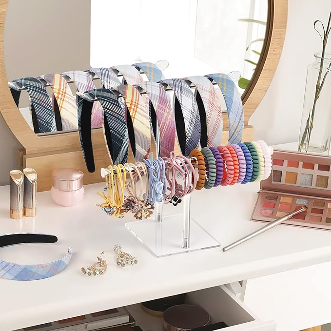 Headband Holder Scrunchie Holders Acrylic, Clear Hair Ties Stand Organizer, Headband Display Stand, Scrunchie Storage Organizers, Hair Accessories Organizer for Women and Girls