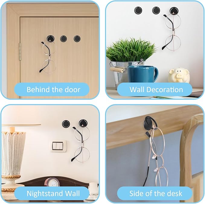 6Pcs Sunglass Organizer Wall Hanging Adhesive Sunglass Holder for Wall Black Wall Mounted Eye Glasses Organizer Sunglass Storage Organizer for Eyeglass Display