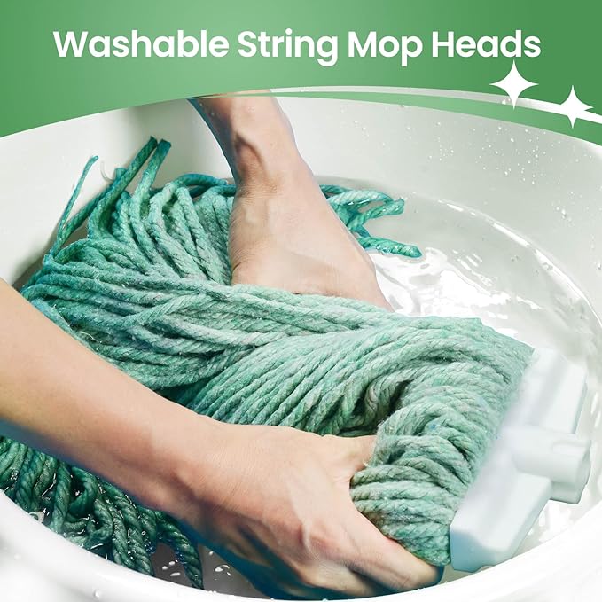 Matthew Cleaning Screw-on Heavy Duty Cotton Wet Mop Replacement Heads(Green, Large,12 Pack) with 2 Pack Microfiber Cloth for Residential & Commercial Floor Cleaning Use- Fit Standard American Screw