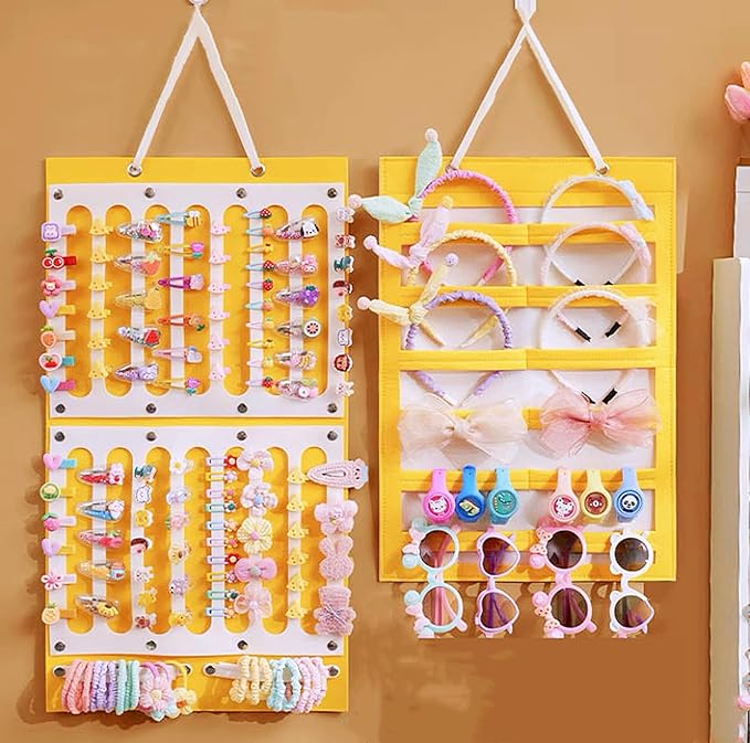 2 Pack Hair Bows Holder,Hair Clips Storage Hanger Large Capacity,Hair Bows Organizer Wall Hanging for Girl Room,Hair Accessories Organizer（Yellow）