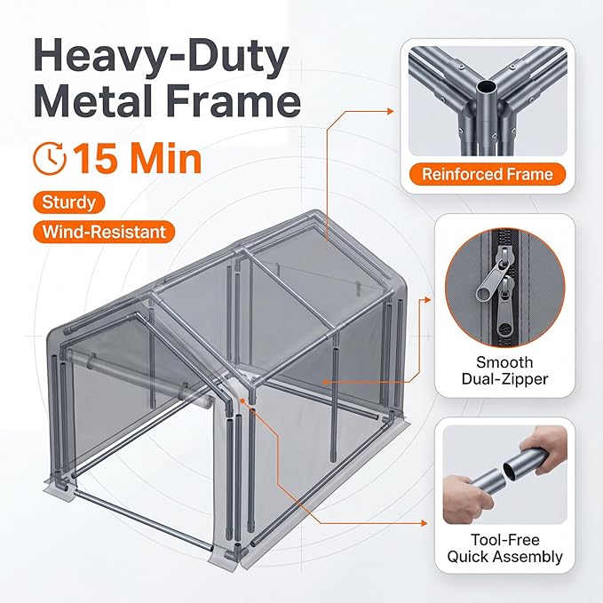 Flamaker Storage Shed 6' x 3' Metal Frame Outdoor Waterproof Carport Shelter with Rollup & Zipper Door Garage Tent for Bike, Motorcycle, Firewood