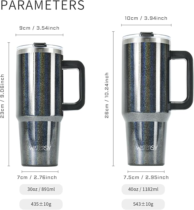 40 oz Shiny Tumbler with Handle,Tumbler with Lid and Straw,Double Wall Insulated Cup Stainless Steel Travel Mug(Cold for 34 Hours),Water Bottle for Iced Tea,Coffee,Cold Beverages(Black)