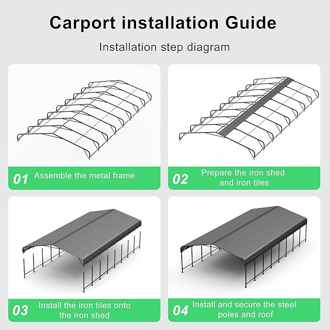 20x40 FT Heavy-Duty Metal Carport, Outdoor Galvanized Steel Shelter for Pickup Trucks, Motorcycles, Boats, Cars & Tractors
