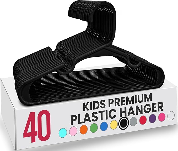 Utopia Home 40 Pack Kids Hangers - 11.5 Inch Plastic Baby Hangers for Closet - Childrens Hanger for Clothes & Infant Hanger for Closet - for Everyday Standard Use (Black)