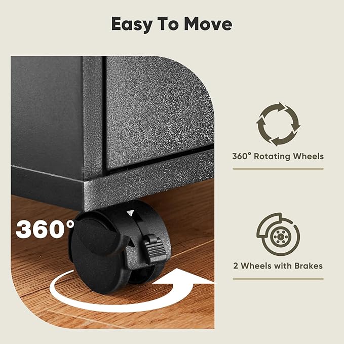 OLIXIS 5 Drawer Mobile File Cabinet Under Desk Storage Organization with Wheels Vertical Filing Chest Rolling Wood Small Desk Printer Stand for Home Office, 15.75"D x 18.74"W x 25.39"H, Black