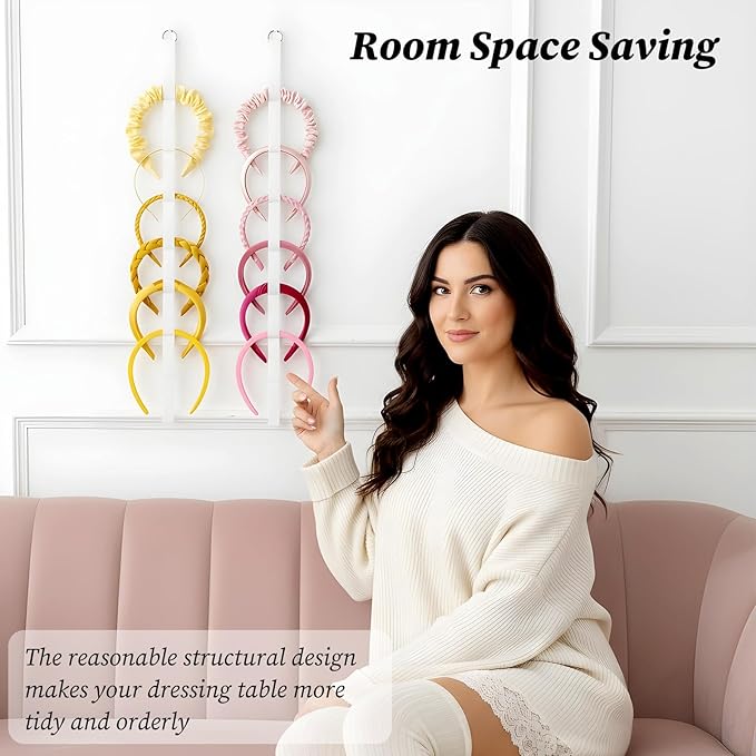 3 PCS Headband Holder Organizer Hanging Hairband Storage Vertical Headband Holder Wall Display Decor White Hair Hoop Display Hair Accessories Organizer for Girl Women Bedroom College Dorm Decor