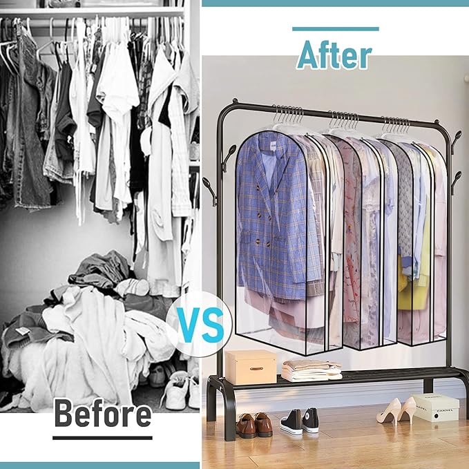 MISSLO 10" Gusseted All Clear Garment Bags for Hanging Clothes 3 Packs 40" Suit Bags for Closet Storage Hanging Clothes Storage Suit Cover for Shirts, Coats, Dresses