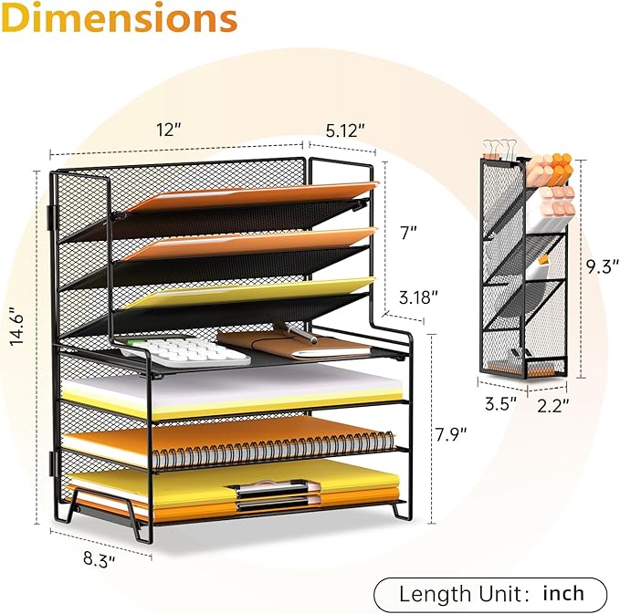 SUPEASY 7 Tier Desk Organizer, 4 Tier Paper Organizer + 3 Tier File Holder with Pen Holder, Desk Organization and Storage for Home Office, Black