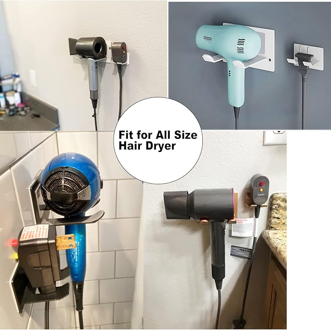 Adhesive Hair Dryer Holder - Stick on Wall or Wall Mount Bathroom Hair Blow Dryer Rack Organizer Compatible with Supersonic Hair Dryers (Gold)