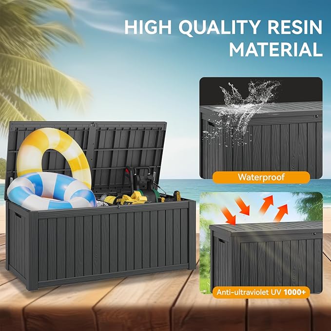 180 Gallon Outdoor Storage Box, Resin Deck Boxes Outdoor Waterproof For Patio Furniture, Garden Tools, Pool Supplies, Lockable And UV Resistant (Striped Black)