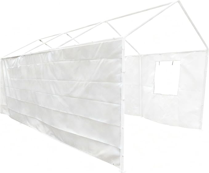 Rutile 10x20 Carport Replacement Sidewall, 180G PE Waterproof & UV Protected Sidewall Cover (White, Sidewall Panel w/o Mesh Windows)