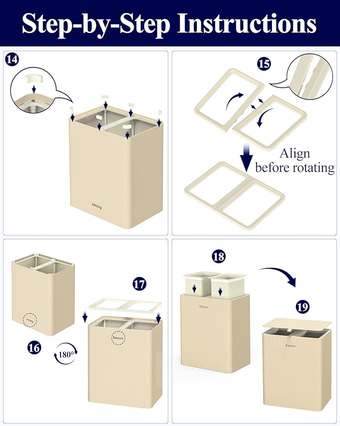 Kitsure Laundry Basket 115L – Large Laundry Hamper with Lid, 2-Compartment Divided Clothes Sorter with Removable Hamper Bags, Beige Organizer for Laundry Room, Bathroom & Bedroom, 22.2" x 16" x 30.7"