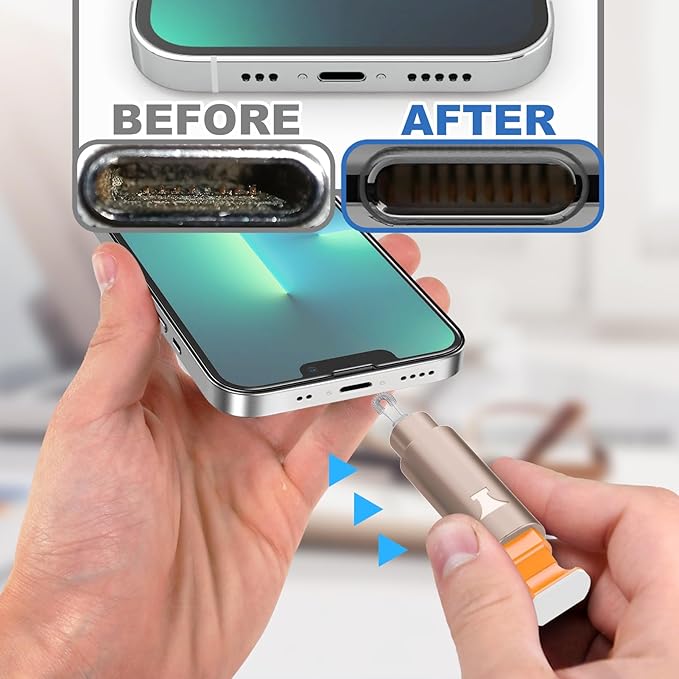 Ordilend for iPhone Cleaning Kit for Charging Port Cleaner, Multi-Tool iPhone Cleaner Repair Lightning Cable, Cell Phone Cleaning Kit for iPad, Connector, Speaker with Storage Case, Desert Titanium