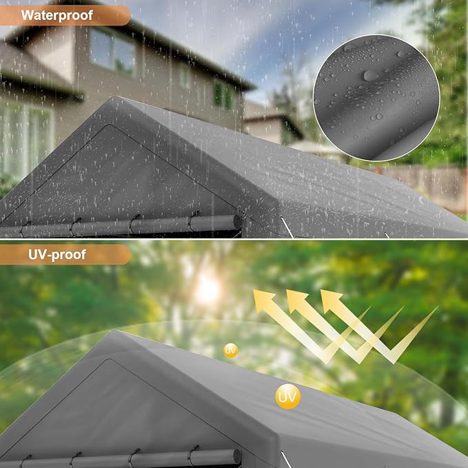 10x20 Carport, Heavy Duty Carports with Removable Sidewalls, Waterproof and UV-Resistant, Portable Outdoor Garage Shelter for Cars, Vehicles, and Boats (Grey)