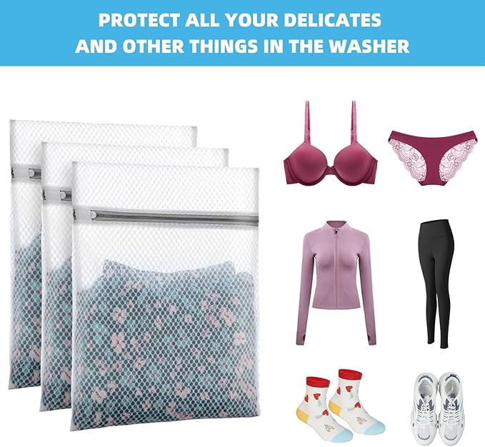 Honeycomb Mesh Laundry Bags for Delicates - 12x16 Inches Medium Washing Bags for Bras, Lingerie, Socks, Baby Clothes - Gentle Wash Protection with Zipper Closure (6)