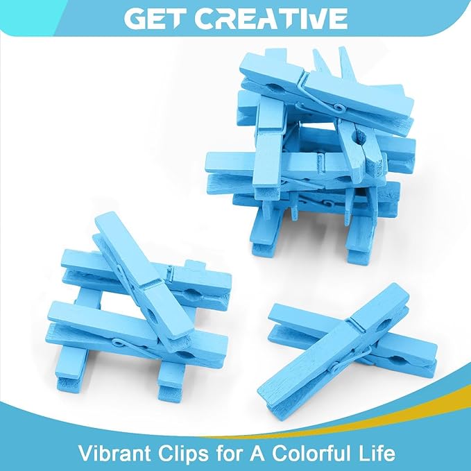 100 Pack Clothes Pins Wooden, 2.9 Inch Colored Clothespins Wood, Close Pins for Crafts Decorations Classroom Hanging Pictures, Wood Clips for Clothes Outdoors, Blue
