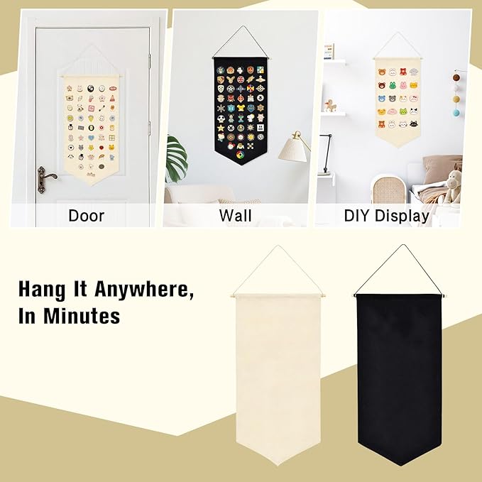 Winmany Wall Hanging Brooch Jewelry Storage Case Canvas Display Stand Enamel Pin Display Banner Holder Earrings Necklace Glitter Pin Collection Organizer (White)
