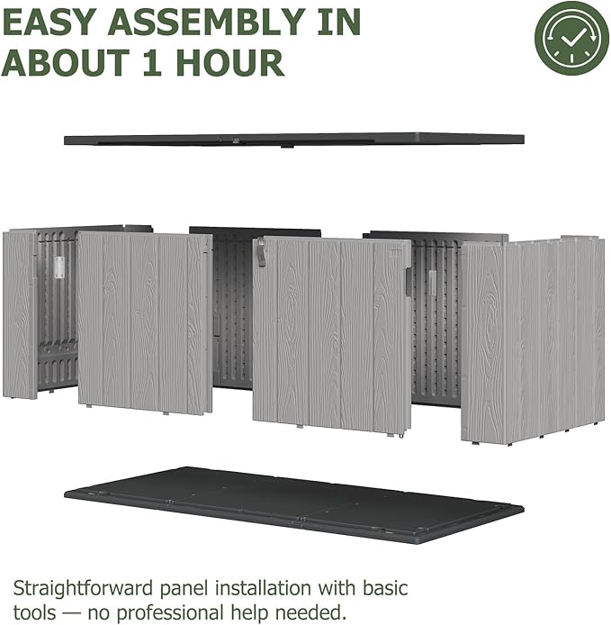Aoxun 157 Gallon Outdoor Deck Box, Large Resin Storage Box with Lid, Waterproof & UV-Resistant Patio Storage for Cushions, Garden Tools, and Pool Accessories (Grey)