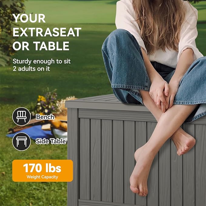 180 Gallon Outdoor Storage Box, Resin Deck Boxes Outdoor Waterproof For Patio Furniture, Garden Tools, Pool Supplies, Lockable And UV Resistant (Striped Gray)