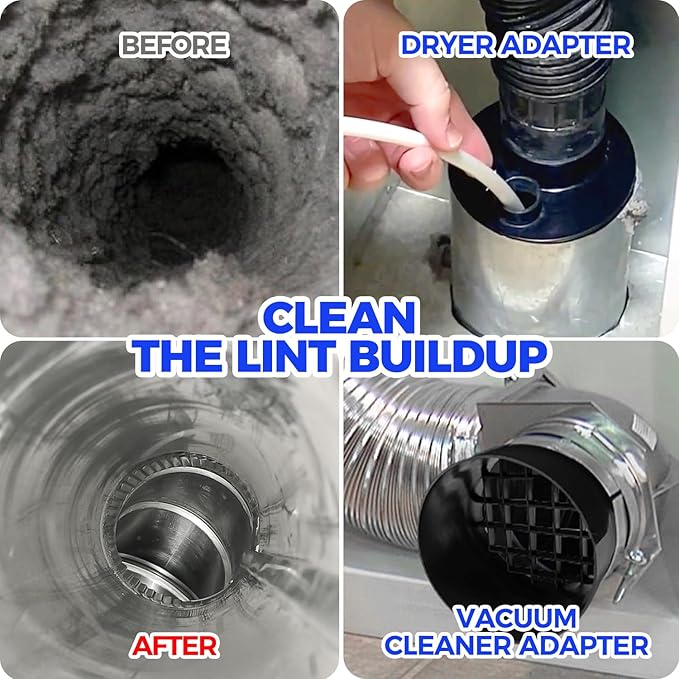 Holikme Dryer Vent Cleaner Kit Dryer Cleaning Tool Include Dryer Vent Brush, Omnidirectional Blue Dryer Lint Vacuum Attachment Dryer Lint Trap Brush, Vacuum & Dryer Adapters