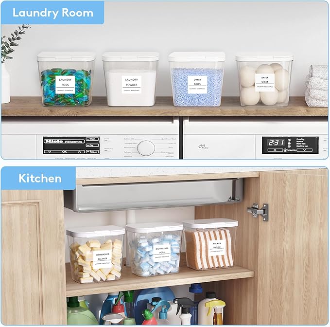 Lifewit 4 Pcs Laundry Pods Container with Pop-up Lid, Detergent Dispenser, Dryer Sheet Holder, Laundry Room Organization Storage Jars for Washing Powder, Soap, Scent Booster Beads, 2700 ml/0.72gal