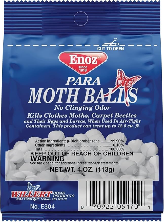 Enoz para Moth Balls for Closets and More - Kills Clothes Moths and Carpet Beetles - Moth Balls for Indoor Use - No Clinging Odor - 4 Oz, 6 Pack