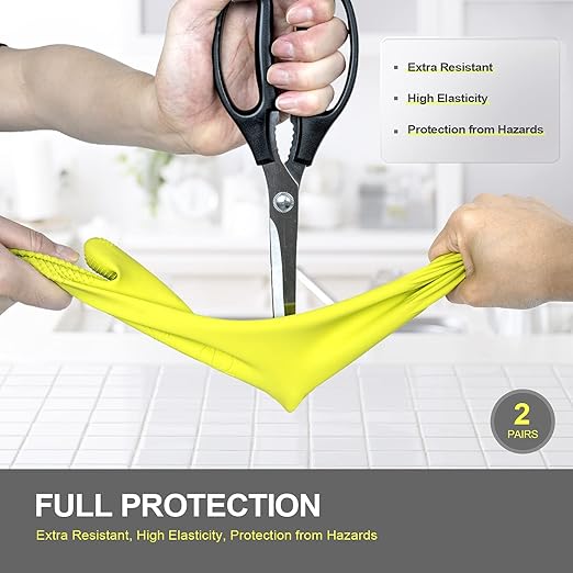 Mamison 2 Pairs Reusable Waterproof Household Dishwashing Cleaning Rubber Gloves, Non-Slip Kitchen Glove (Green, Large (Pack of 2))
