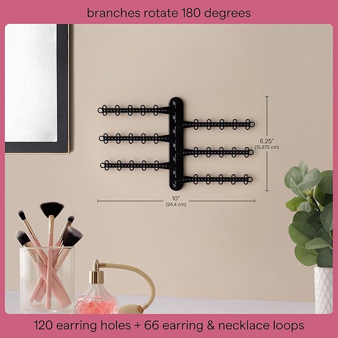 6-Tier Wall Jewelry Organizer Wall Mounted Jewelry Organizer Necklace Holder Wall Mount Hanging Necklace Organizer Jewelry Hanger Hanging Earring Holder Organizer Display (Black)
