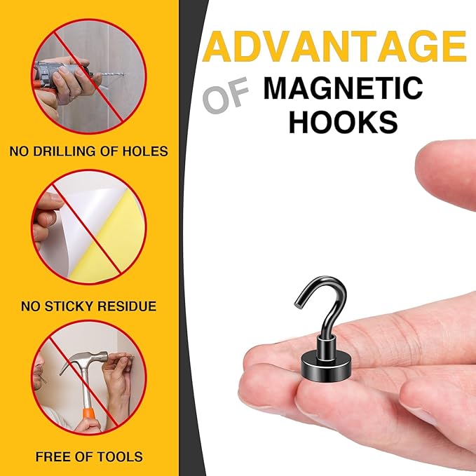 DIYMAG Magnetic Hooks, 30lbs+ Magnet Garage Hook 2026 Cruise Cabin Ship Essentials Heavy Duty Strong Magnets Refrigerator Fridge Hanging for Classroom Beach Vacation Kitchen Grills Home Black 60 Pack