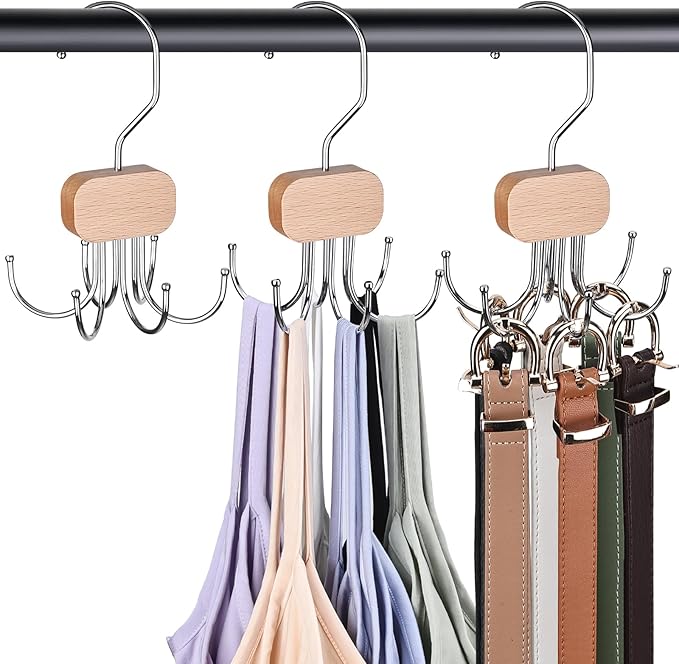 3 Pack Tank Top Hangers, 2025 Upgraded Bra Hanger for Closet Organizer & Storage, 360° Rotating & Foldable Design, Wooden Space-Saving Hanger for Tank Tops, Bras and More (Natural)