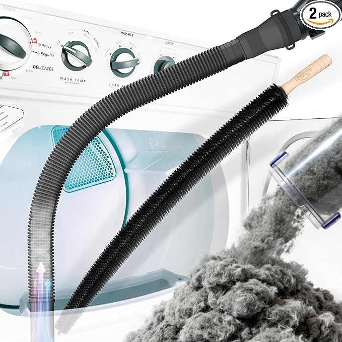 Holikme Dryer Vent Cleaner Kit 2 Pieces - Upgraded Dryer Lint Screens Cleaner Brush Part, Dryer Lint Vacuum Attachment Fit for Most Vacuum Cleaner, Dryer Lint Brush, Black