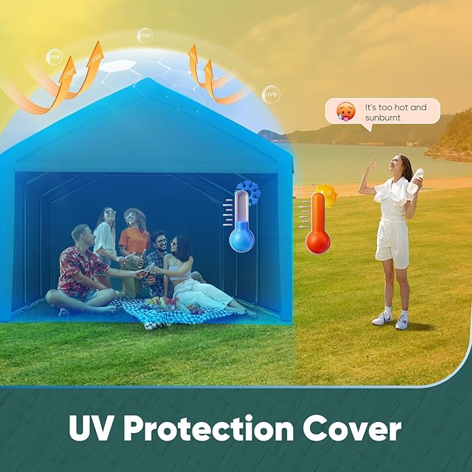 ADVANCE OUTDOOR 10x20 ft Carport Replacement Top Canopy Cover with Leg Cloth, Heavy-Duty Waterproof & UV Protected Car Garage Shelter Tent, Easy Installation with Ball Bungees, Green, Roof Only