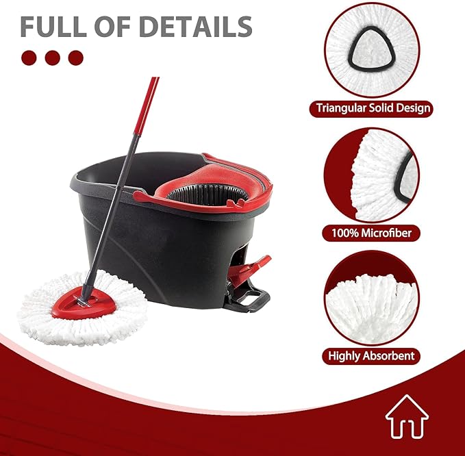 Mop Head Replacement, 4 Pack Spin Mop Refill Replace Head Compatible for Oceda EasyWring 1-Tank System, Microfiber Machine Washable, Not Easy to Dislodge
