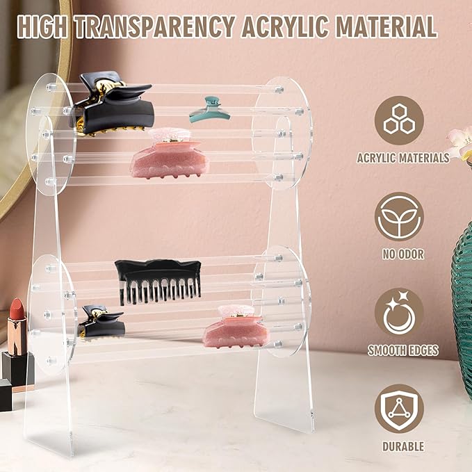 Jewelry Organizers, Transparent Acrylic Hair Accessories Organizer Holder 360-Degree Rotating Claw Clip Organizer Hair Clip Organizer Display Clear Stand for Women and Girls Dressing Table