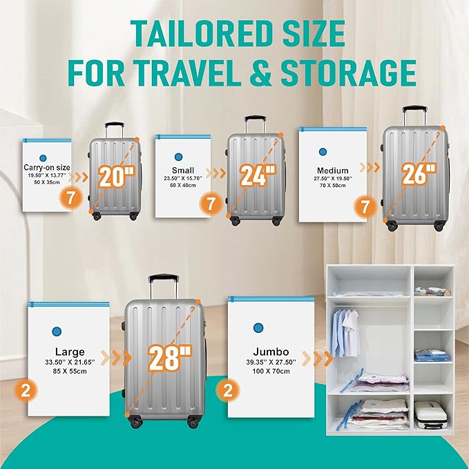 25 Pack Travel Vacuum Storage Bags with Rechargeable Wireless Electric Pump, Travel Packing Bags for Luggage and Suitcase, Carry-on Size Compression Space Saver for Clothes and Clothing
