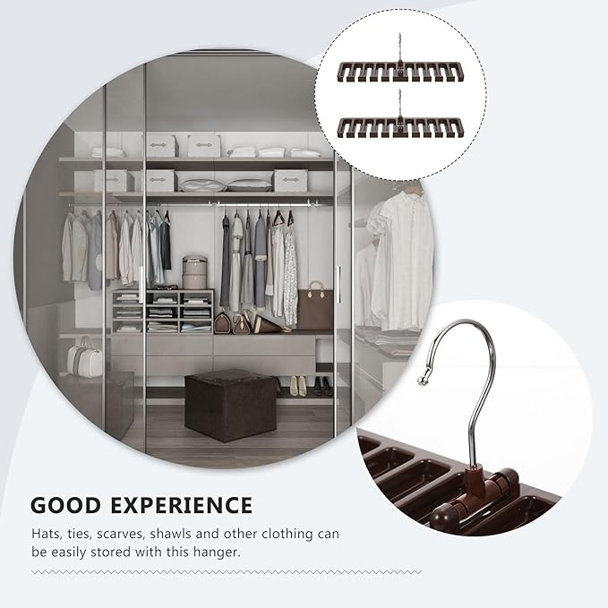 TOYANDONA Multi-Function Belt and Scarf Hanger Rack for Closet, 2pcs Brown Organizer with Multi-Slot Storage for Ties, Belts, and Scarves, Space-Saving Accessory Organizer for Home Wardrobe