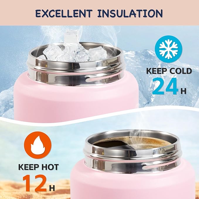 Kerilyn 12oz Kids Water Bottle 2 Pack, Stainless Steel Insulated Water Bottle Bulk, Toddler Cups with Straws Leak-Proof, Kids Water Bottles for School Boys Girls, BPA Free, Sky+Charm Pink 2 Piece Set