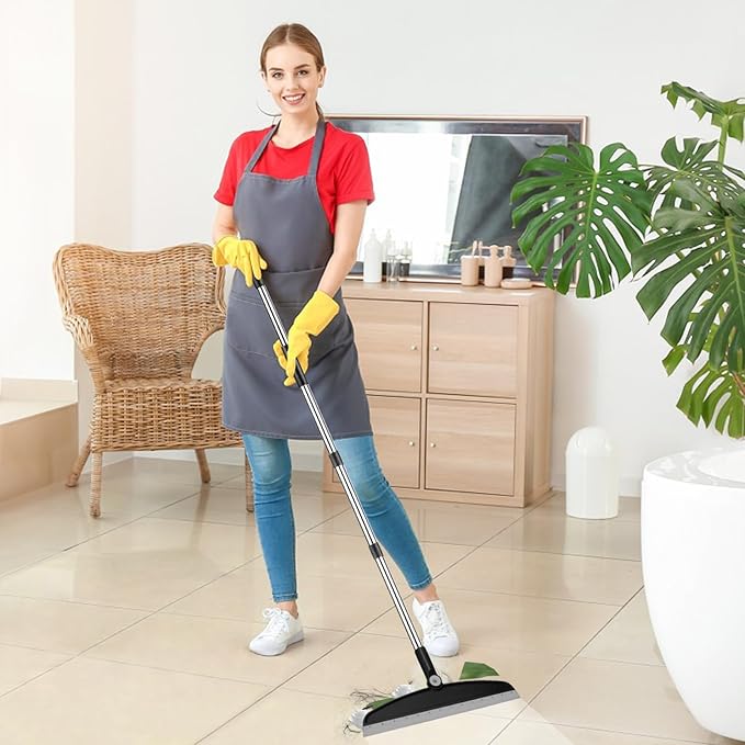 Multifunction Magic Broom, 54 Inch Adjustable Long Handle Silicone Floor Squeegee Broom, Sweep and Scrape 2 in 1 Household Cleaning Brooms for Floor, Bathrooms, Showers, Tile, Pet Hair, Black Grey