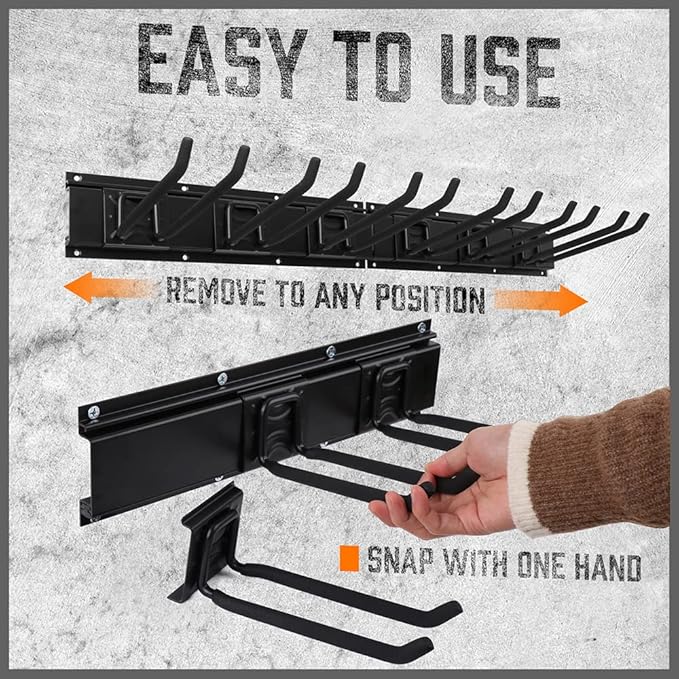 HORUSDY 64-Inch Heavy Duty Garage Organization Rack, 14 Packs Max Load 600LB, 4 Packs Rails and 9 Adjustable Hooks, Tool Organizer Rack with Heavy Double Hooks Tracks